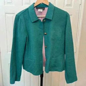 Vintage Preppy Women Turquoise & Pink Wool Blend Blazer/Sweater Harve Bernard 10